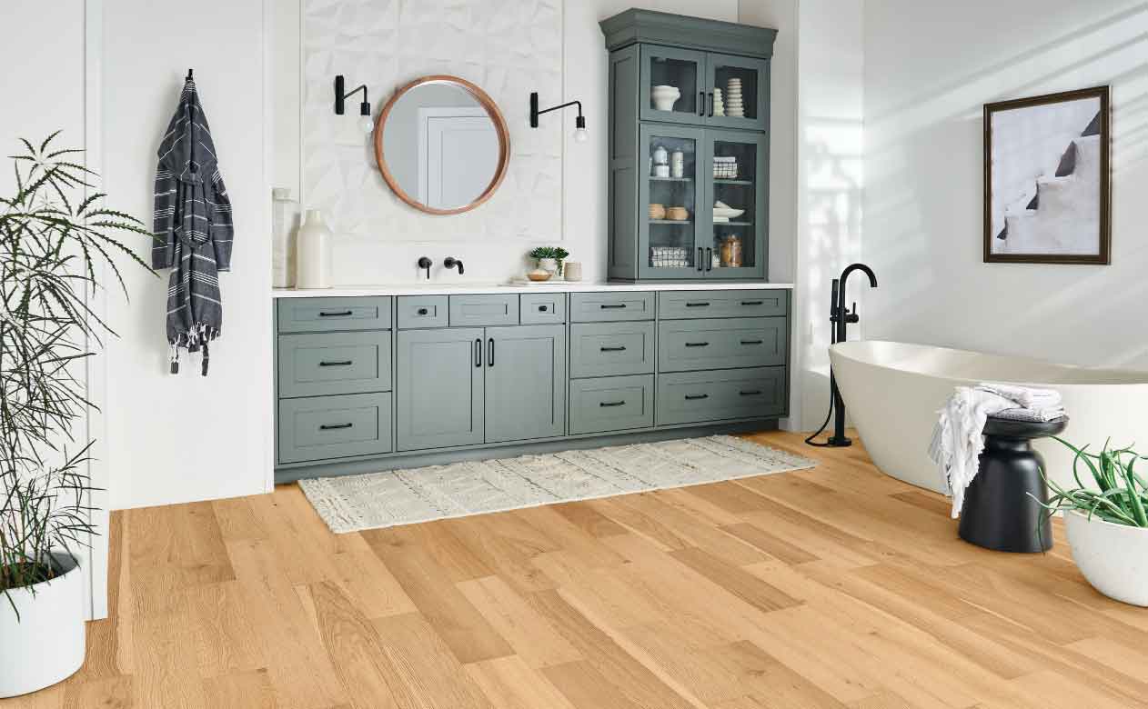 Engineered hardwood floor in the master bath. 